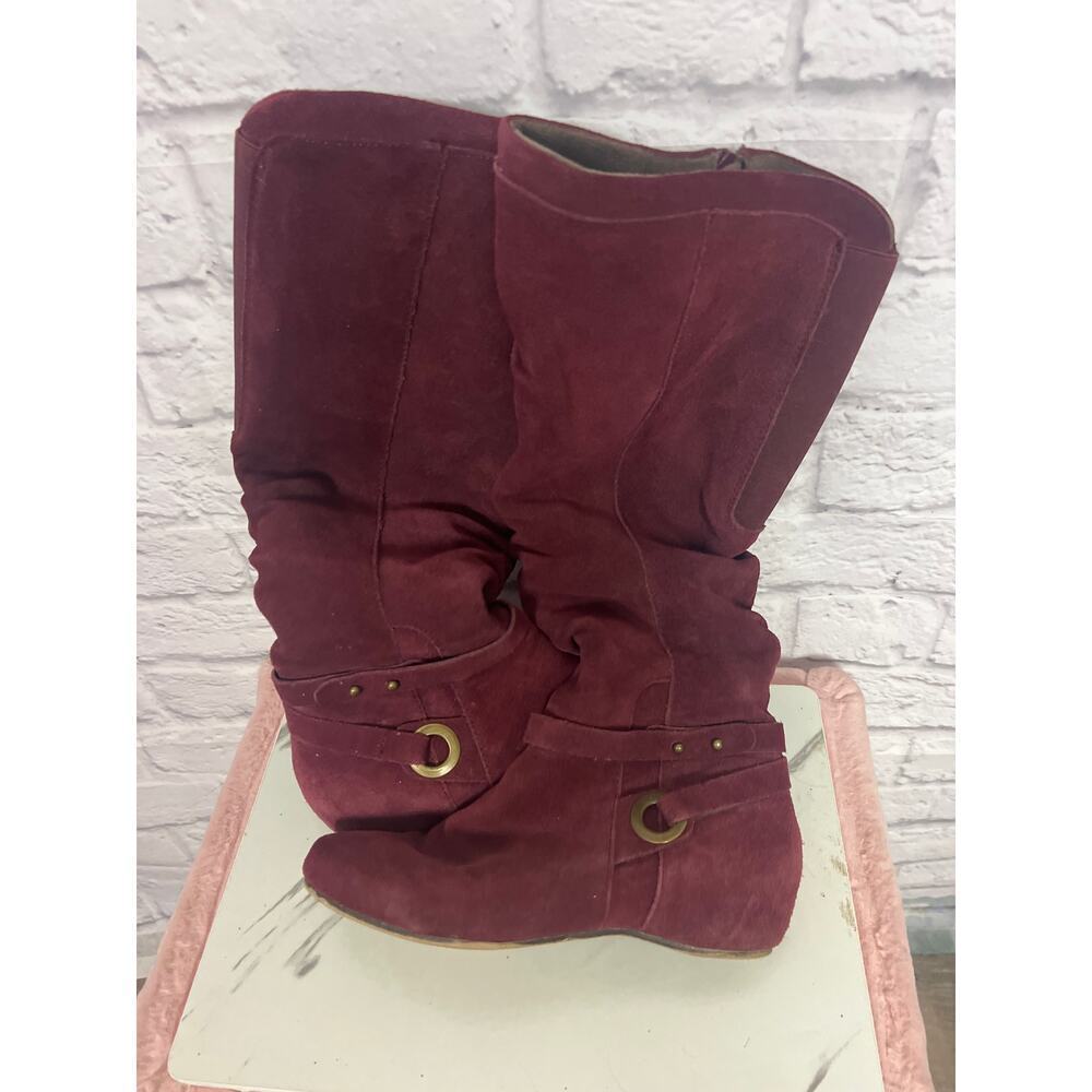 Pure Sole Burgundy Leather Suede Flat Women’s Boots